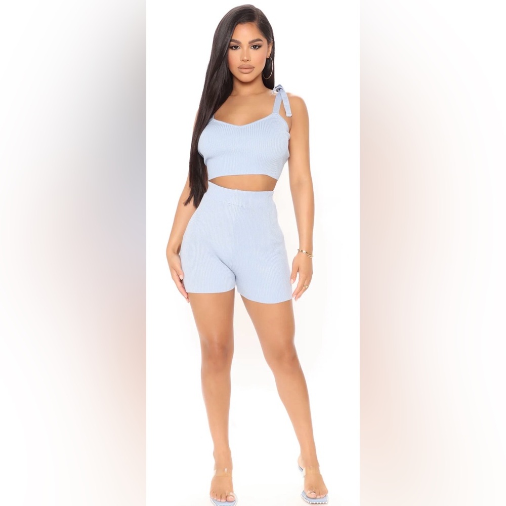 Fashion Nova In The Morning Sweater Short Set - Periwinkle